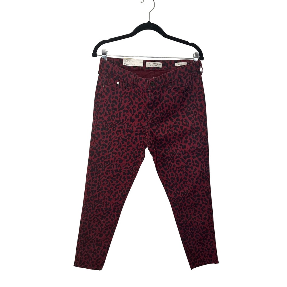 Social Standard by Sanctuary Ankle Skinny Leopard Print‎ Jeans Burgundy Black 8